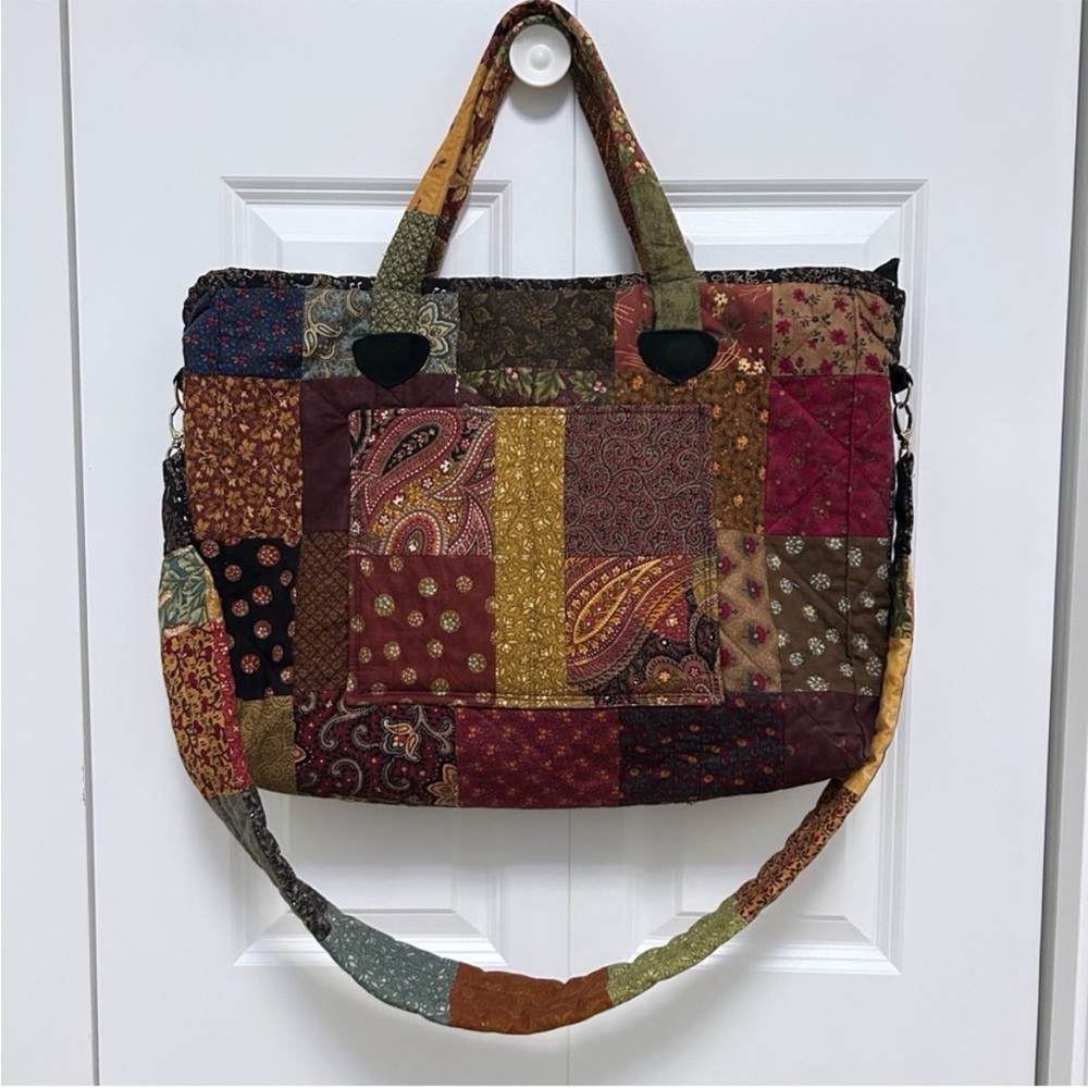 Handmade Quilted Patchwork Tote Bag – Large Boho Laptop/Diaper/Travel Bag